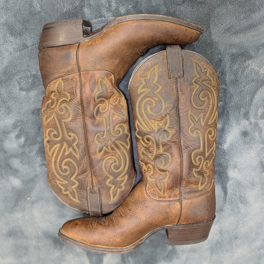 Justin 2253 Classic Cowboy Western Pull On Brown Leather Men’s Boots Size 9 - Picture 4 of 12
